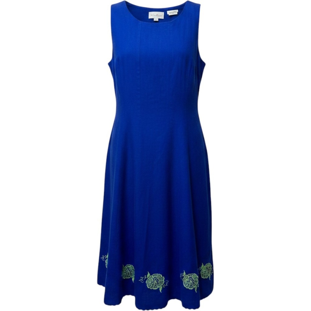 VTG Ultra Dress 10 Blue Linen Dress Embroidered Boho Resort Beachy 90s Travel